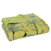 J-Line Plaid/Strand Mat Exotisch Dieren/Planten Hechtingen Katoen Groen Large