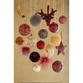 J-Line Doos Van 4 Kerstballen Bloemen Fluweel Glas Burgundy Large