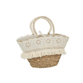 J-Line Strandtas Bloemen+Franjes Zeegras Nat/Creme