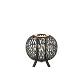 J-Line lantaarn Bol op voet - bamboe - zwart/naturel - medium