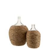 J-Line vaas Fles Bedekt - gras/glas - naturel - large - 53 cm hoog