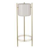 Sverre Bloempot op Standaard - H81 x Ø28 cm - Wit, Goud