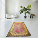 Geel rood vintage vloerkleed - 268x177 cm - HANDGEMAAKT