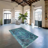 Turquoise vintage vloerkleed - 250x156 cm - HANDGEMAAKT