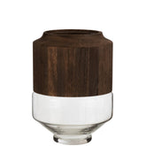 J-Line vaas Rond Hoog - hout/glas - donkerbruin - L - 31.00 cm hoog