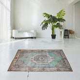 Turquoise vintage vloerkleed - 198x116 cm - HANDGEMAAKT