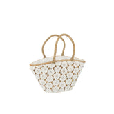 J-Line Strandtas Kant Bloem Patroon Jute Naturel/Wit