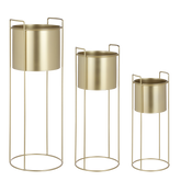 Favani Bloempot op Standaard - Set van 3 - H80 x Ø28 cm - Metaal - Goud