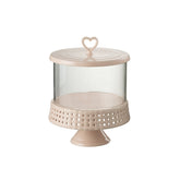 J-Line Cake bord onder glas - taartplateau - keramiek - roze - L
