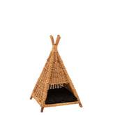J-Line Rotan kattentent + kussen - jute - naturel/ zwart