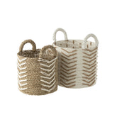 J-Line Set Van Twee Manden Chevron Raffia Wit/Naturel