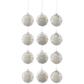 J-Line Doos Van 12 Kerstballen 4+4+4 Ornament Parels Glas Mat Wit/Mat Zilver/Blinkend Zilver Small