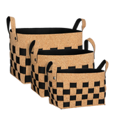 Opbergmand - Set van 3 - L40 x B30 x H30 cm - Kurk/Vilt - Zwart