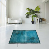 Turquoise vintage vloerkleed - 150x90 cm - HANDGEMAAKT