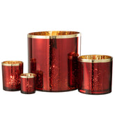 J-Line windlicht Rand - glas - goud/rood - extra large