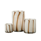 J-Line windlicht Strepen Safari - glas - wit/bruin - groot