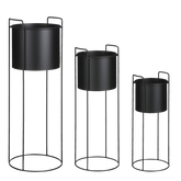 Favani Bloempot op Standaard - Set van 3 - H80 x Ø28 cm - Metaal - Zwart