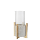 J-Line windlicht Glas Voet - marmer/metaal - grijs/champagne - large