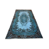 Blauw vintage vloerkleed - 214x112 cm - HANDGEMAAKT