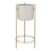 Sverre Bloempot op Standaard - H66 x Ø28 cm - Wit, Goud
