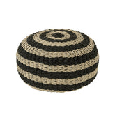 J-Line Pouf Rond Strepen Geweven Plastiek Zwart/Naturel