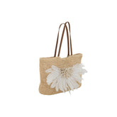 J-Line Strandtas Met Schelpen/Veren Papier Naturel/Wit