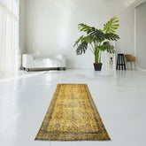 Geel vintage vloerkleed - 214x109 cm - HANDGEMAAKT