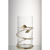 J-Line Vaas Blad Kort Glas/Ijzer Transparant/Goud