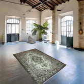 Licht groen vintage vloerkleed - 250x168 cm - HANDGEMAAKT