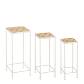 Odile Bijzettafel voor Buiten - Set van 3 - L28 x B28 x H67 cm - Metaal - Bruin, Wit