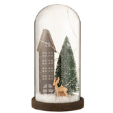 J-Line Stolp kerstdorp - glas - bruin & groen - 27 cm - LED lichtjes