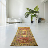 Geel vintage vloerkleed - 250x142 cm - HANDGEMAAKT