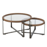 J-Line Set Van 2 Salontafel Luki Glas/Spar Hout Naturel/Zwart