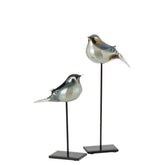 J-Line Vogel Op Voet Glas/Ijzer Grijs/Zwart Large