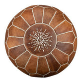 Leren poef - cognac bruin