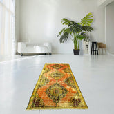 Geel Orangje vintage vloerkleed - 240x120 cm - HANDGEMAAKT