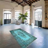Turquoise vintage vloerkleed - 247x142 cm - HANDGEMAAKT