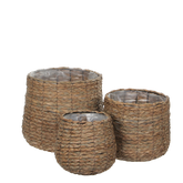 Avalon Plantenmand - Set van 3 - H31 x Ø30 cm - Zeegras - Lichtbruin