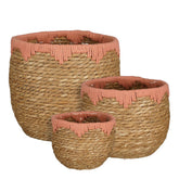 Jorck Plantenmand - Set van 3 - H24 x Ø26 cm - Zeegras - Roze, Bruin