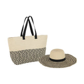 J-Line Set Van 2 Tas+ Hoed Patronen Papier/Katoen Beige/Zwart