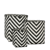Merlijn Plantenmand voor Buiten - Set van 3 - H26 x Ø24 cm - Gerecycled Plastic - Zwart, Wit