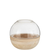 J-Line vaas Rond - hout/glas - lichtbruin - 22.50 cm hoog