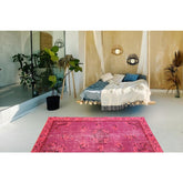 Roze vintage vloerkleed - 200x115 cm - HANDGEMAAKT