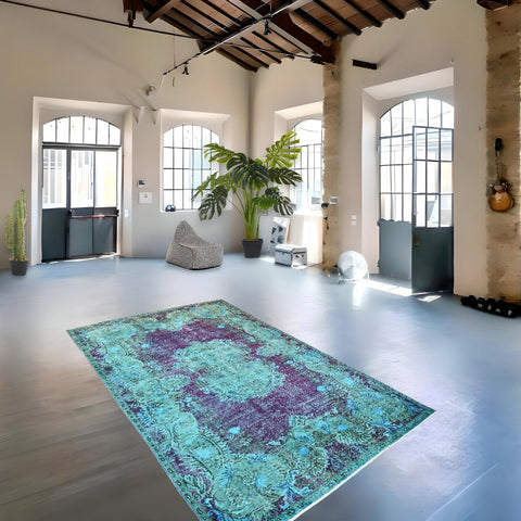 Turquoise vintage vloerkleed - 277x177 cm - HANDGEMAAKT