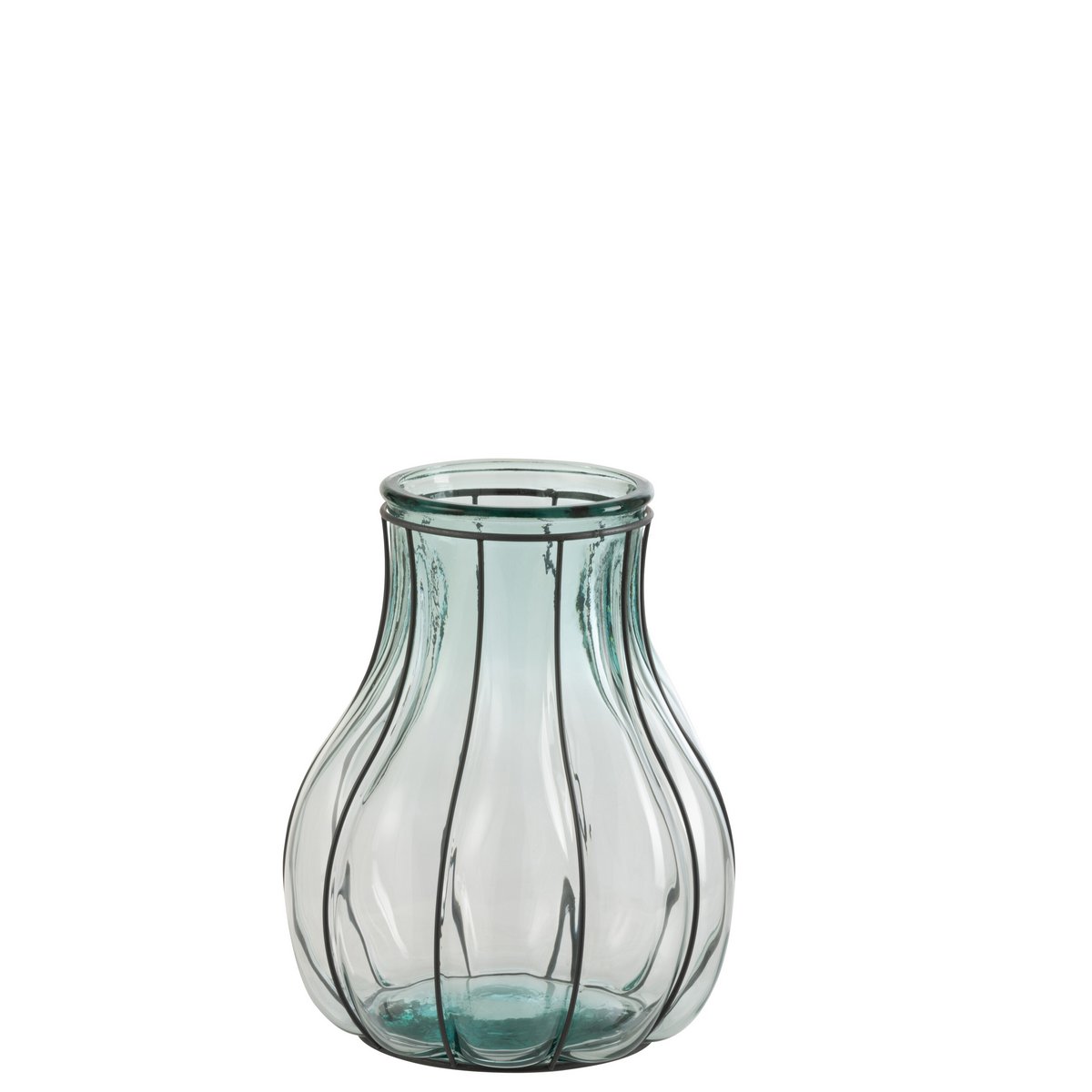 J-Line vaas Fusion - glas/metaal - blauw - small - 29.00 cm hoog