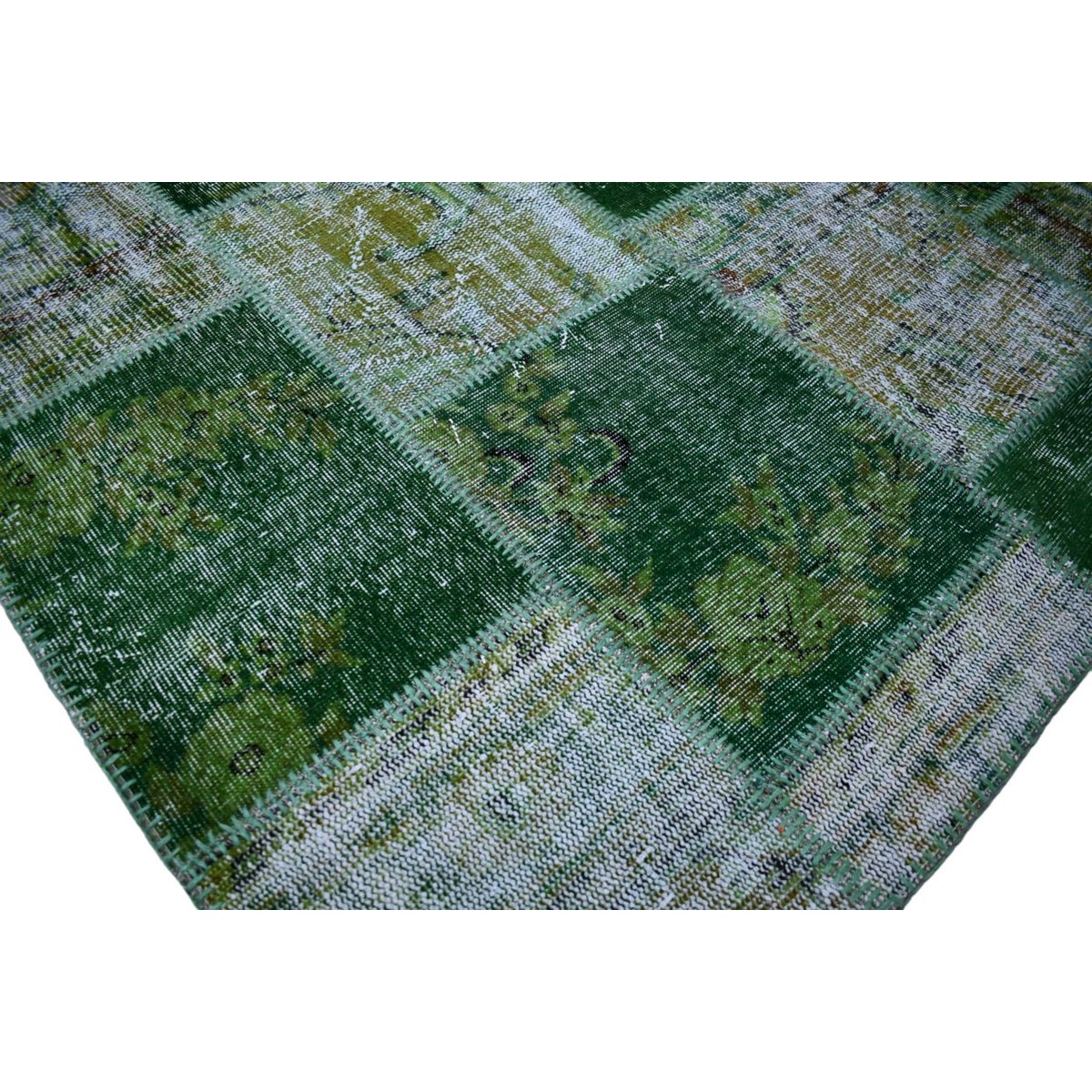 Groen patchwork vloerkleed - 235x160 cm - HANDGEMAAKT