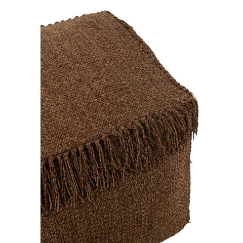J-Line Poef Vierkant Gewoven+Franjes Viscose Bruin