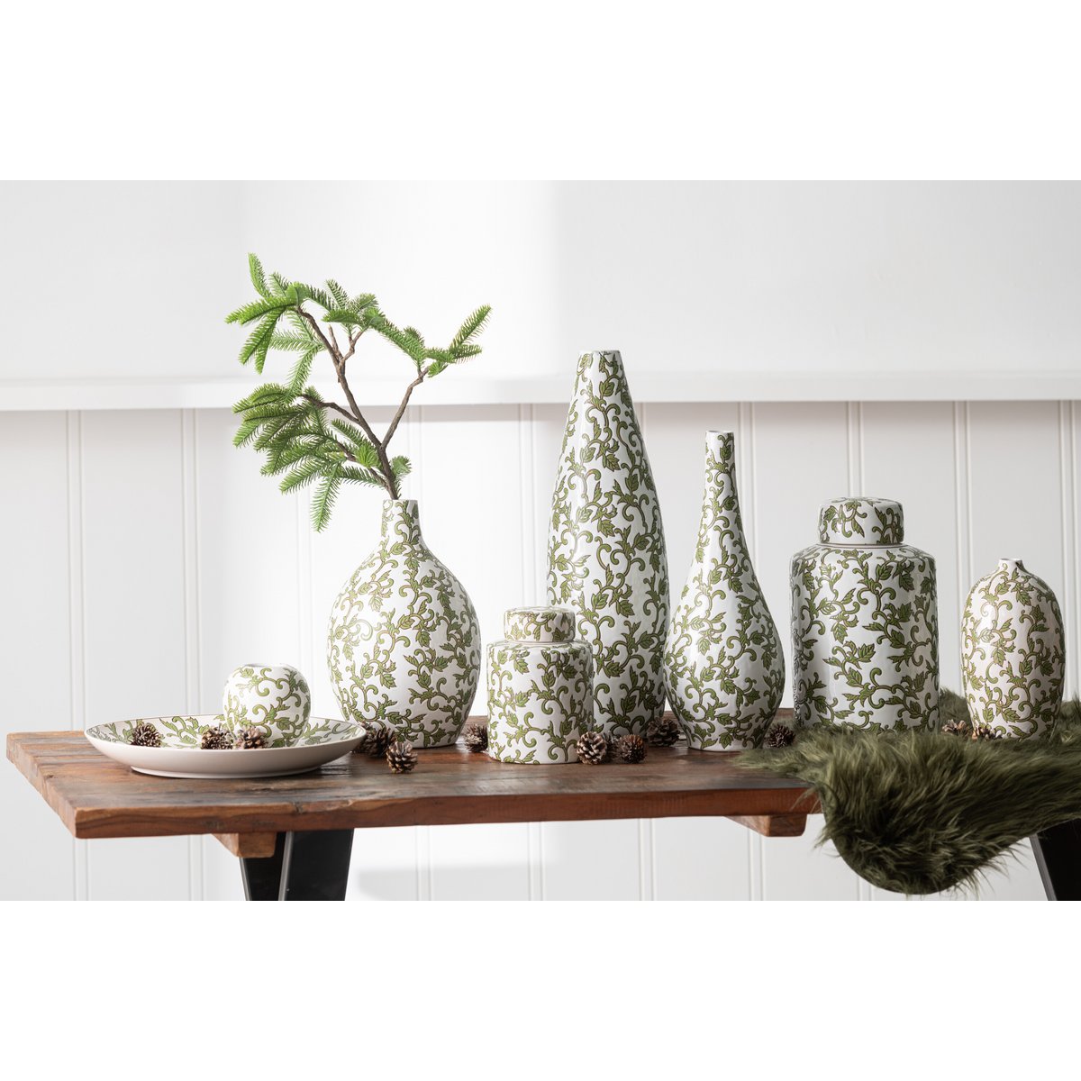 J-Line Bord Decoratief Yezi Porselein Groen/Wit