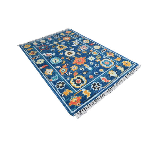 Blauw Azeri vloerkleed - 93x66 cm - HANDGEMAAKT