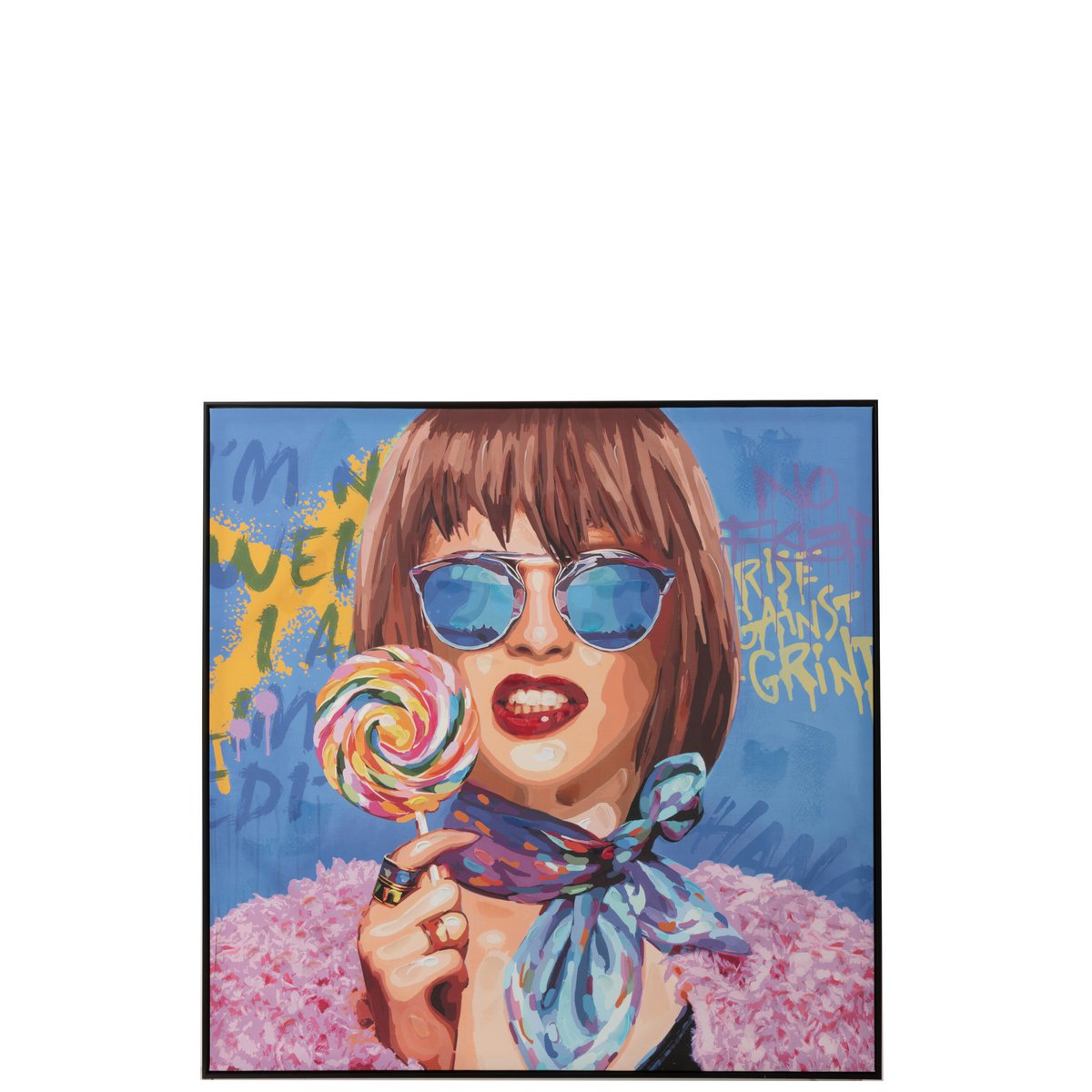 J-Line wanddecoratie Graffiti Vrouw Lolly - canvas/verf - mix